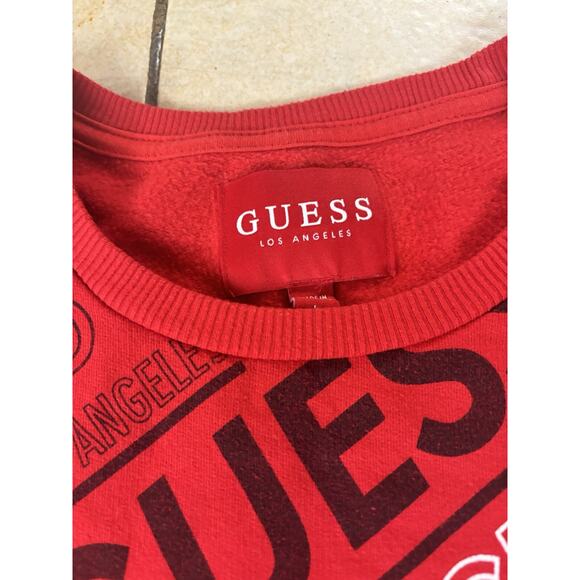MENS GUESS ICONIC LOGO RED CREW SWEATSHIRT SIZE LARGE - Picture 2 of 6